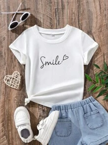 SHEIN Tops con gái lớn Tim Lá thư Giải trí - trắng - Xem 1