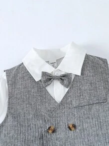 SHEIN Bộ hai mảnh Trai Nơ Bướm Nút đôi Nút phía trước Khối Màu Buổi tiệc - Nhiều màu - Xem 5