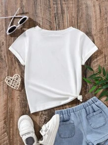 SHEIN Tops con gái lớn Tim Lá thư Giải trí - trắng - Xem 2