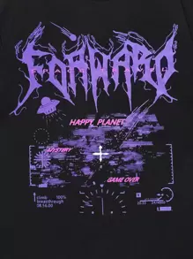 ROMWE MEN Men Letter Graphic Tee - Black - View 4