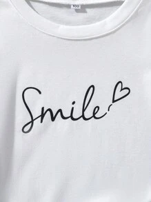 SHEIN Tops con gái lớn Tim Lá thư Giải trí - trắng - Xem 3