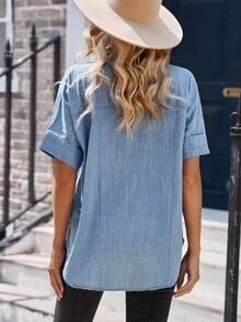 CILKOO 口袋貼布前排扣牛仔襯衫