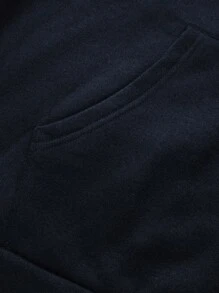 Manfinity EMRG Loose Fit Men's Letter Graphic Front Zip Hoodie With Drawstring And Thermal Lining, Without T-Shirt - Navy Blue - View 3