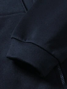 Manfinity EMRG Loose Fit Men's Letter Graphic Front Zip Hoodie With Drawstring And Thermal Lining, Without T-Shirt - Navy Blue - View 5