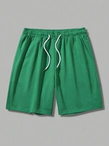 Manfinity Homme 男士腰部抽繩素色運動短褲 - 綠色 - 查看 1