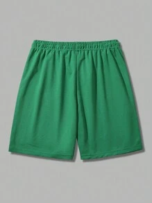 Manfinity Homme 男士腰部抽繩素色運動短褲 - 綠色 - 查看 2