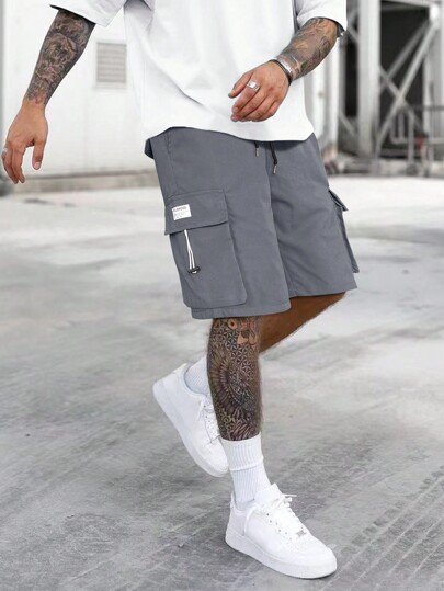 Shorts Da Uomo A Vestibilità Ampia Con Patch Lettere E Tasche A Pattina