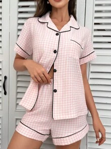 Rô Tương phản ràng buộc Nút phía trước Bộ PJ - Nhiều màu - Xem 1