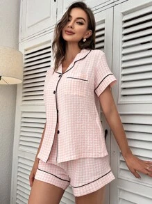 Rô Tương phản ràng buộc Nút phía trước Bộ PJ - Nhiều màu - Xem 3