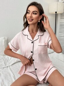 Rô Tương phản ràng buộc Nút phía trước Bộ PJ - Nhiều màu - Xem 5