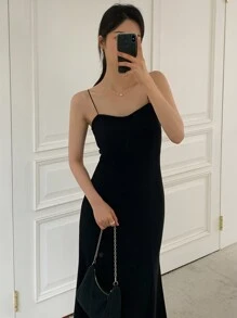 DAZY 素色吊帶連衣裙 - 黑色 - 查看 7