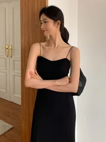 DAZY 素色吊帶連衣裙 - 黑色 - 查看 8