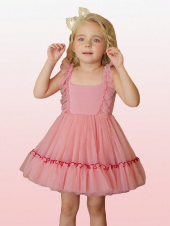 Teen Girl Frill Trim Mesh Overlay Cami Dress