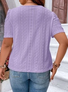 EMERY ROSE Plus Eyelet Embroidery Puff Sleeve Tee