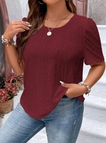 SHEIN 加大孔眼刺绣泡泡袖 T 恤