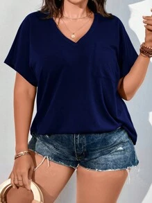 Vionelle 大碼素色蝙蝠袖T恤 - 藍色 - 查看 3