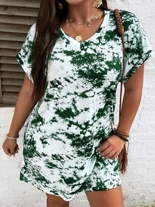 SHEIN Holidaya 大碼紮染蝙蝠袖T恤洋裝