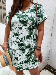 SHEIN Holidaya 大碼紮染蝙蝠袖T恤洋裝