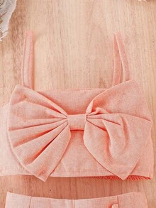 嬰兒前蝴蝶結吊帶上衣和3D設計短褲套裝 - 珊瑚粉 - 查看 3