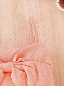 嬰兒前蝴蝶結吊帶上衣和3D設計短褲套裝 - 珊瑚粉 - 查看 4