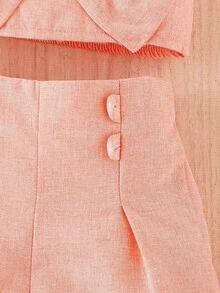 嬰兒前蝴蝶結吊帶上衣和3D設計短褲套裝 - 珊瑚粉 - 查看 6