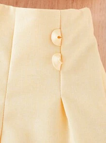 女嬰前蝴蝶結吊帶上衣和褶皺面料短褲 - 杏色 - 查看 5