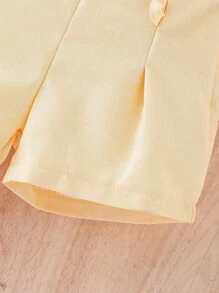 女嬰前蝴蝶結吊帶上衣和褶皺面料短褲 - 杏色 - 查看 6