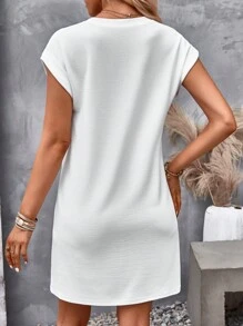 SHEIN LUNE Đầm màu trơn Giải trí - trắng - Xem 2