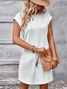 SHEIN LUNE Đầm màu trơn Giải trí - trắng - Xem 3