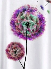 EMERY ROSE Dandelion Print Batwing Sleeve Tee - White - View 3