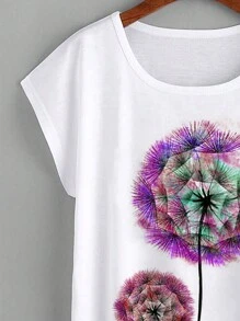 EMERY ROSE Dandelion Print Batwing Sleeve Tee - White - View 4