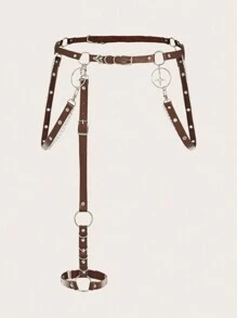 ROMWE 1pc Women Ring Linked Harness Belt - Coffee Brown - View 2