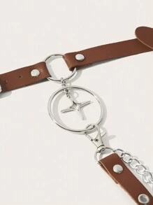 ROMWE 1pc Women Ring Linked Harness Belt - Coffee Brown - View 5