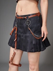 ROMWE 1pc Women Ring Linked Harness Belt - Coffee Brown - View 6