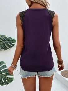 SHEIN LUNE Contrast Lace Tank Top - Purple - View 2