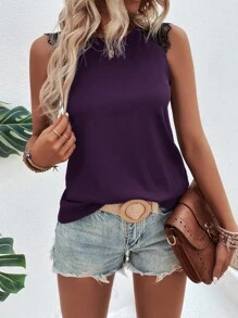SHEIN LUNE Contrast Lace Tank Top - Purple - View 4