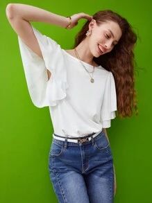 MOTF PREMIUM VISCOSE BUTTERFLY SLEEVE TOP - White - View 5