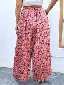 SHEIN Holidaya 大碼碎花闊腿褲 - 粉色 - 查看 2