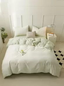 White And Green Water Washed Double Color Patchwork Duvet Cover Three Pieces Set - Green - View 2