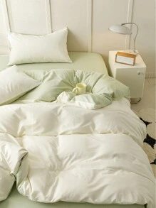 White And Green Water Washed Double Color Patchwork Duvet Cover Three Pieces Set - Green - View 4