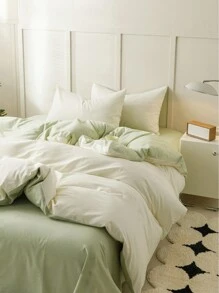 White And Green Water Washed Double Color Patchwork Duvet Cover Three Pieces Set - Green - View 5