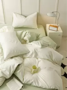 White And Green Water Washed Double Color Patchwork Duvet Cover Three Pieces Set - Green - View 6