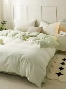 White And Green Water Washed Double Color Patchwork Duvet Cover Three Pieces Set - Green - View 8