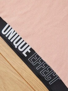 EURMUSE 拼接字母織帶短款T恤 - 粉色 - 查看 3