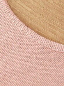 EURMUSE 拼接字母織帶短款T恤 - 粉色 - 查看 4