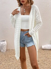 SHEIN LUNE Nữ Cardigans màu trơn Giải trí - Màu be - Xem 4