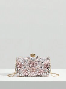 SHEIN Belle Long lanh lấp lánh, sáng bóng quyến rũ, thanh lịch, tinh tế, túi chuỗi hộp trang trí bằng kim cương nhỏ, túi đựng bữa tối, túi buổi tối cho cô gái dự tiệc, phụ nữ, dành cho nữ Hoàn hảo cho bữa tiệc, đám cưới, vũ hội, bữa tối/tiệc, cho cocktail Món quà tốt nhất cho phụ nữ - Hồng - Xem 1