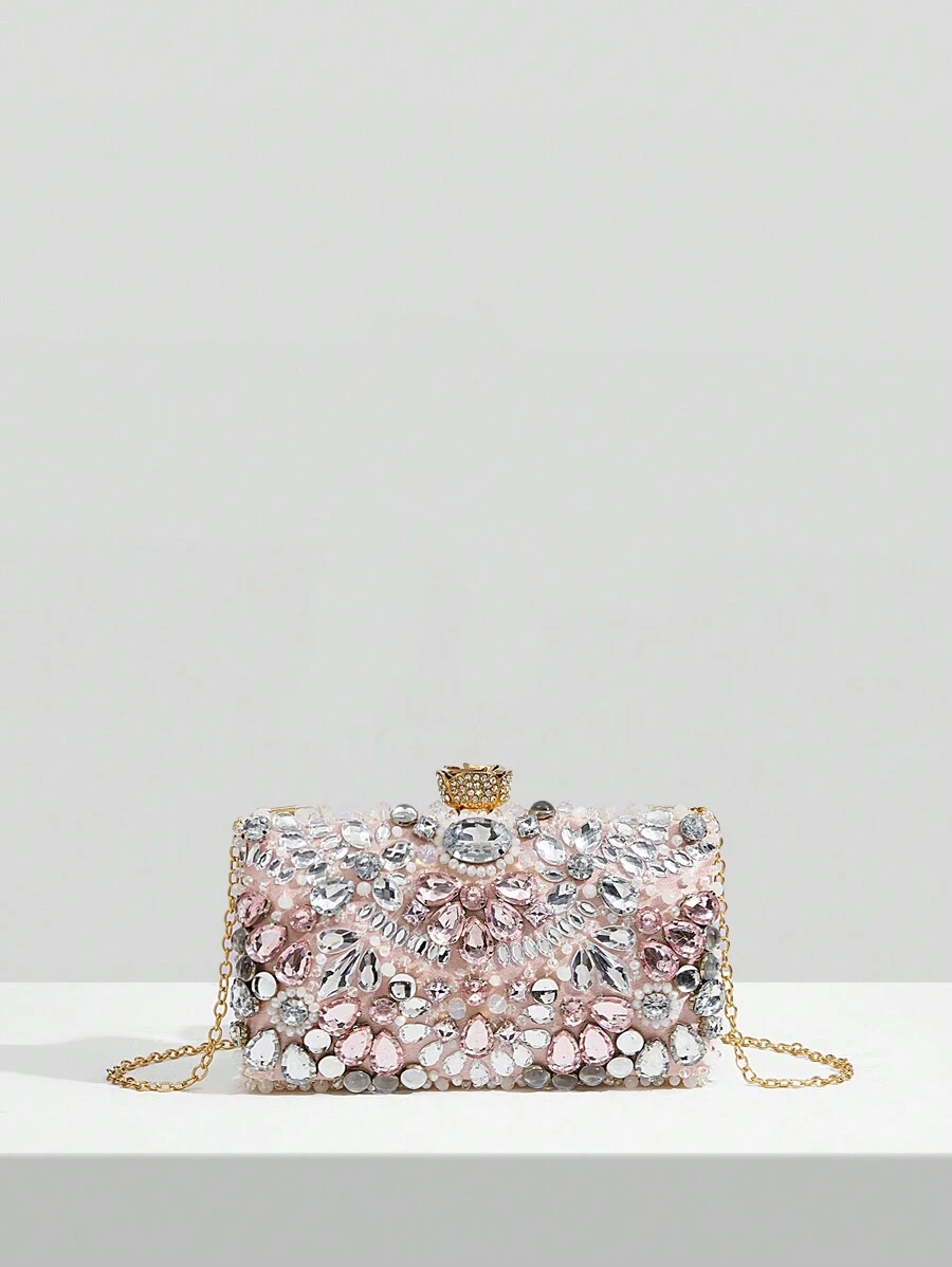 SHEIN Belle Long lanh lấp lánh, sáng bóng quyến rũ, thanh lịch, tinh tế, túi chuỗi hộp trang trí bằng kim cương nhỏ, túi đựng bữa tối, túi buổi tối cho cô gái dự tiệc, phụ nữ, dành cho nữ Hoàn hảo cho bữa tiệc, đám cưới, vũ hội, bữa tối/tiệc, cho cocktail Món quà tốt nhất cho phụ nữ - Hồng - Xem 1