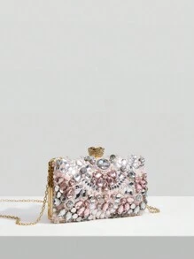SHEIN Belle Long lanh lấp lánh, sáng bóng quyến rũ, thanh lịch, tinh tế, túi chuỗi hộp trang trí bằng kim cương nhỏ, túi đựng bữa tối, túi buổi tối cho cô gái dự tiệc, phụ nữ, dành cho nữ Hoàn hảo cho bữa tiệc, đám cưới, vũ hội, bữa tối/tiệc, cho cocktail Món quà tốt nhất cho phụ nữ - Hồng - Xem 2