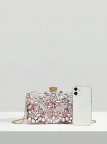 SHEIN Belle Long lanh lấp lánh, sáng bóng quyến rũ, thanh lịch, tinh tế, túi chuỗi hộp trang trí bằng kim cương nhỏ, túi đựng bữa tối, túi buổi tối cho cô gái dự tiệc, phụ nữ, dành cho nữ Hoàn hảo cho bữa tiệc, đám cưới, vũ hội, bữa tối/tiệc, cho cocktail Món quà tốt nhất cho phụ nữ - Hồng - Xem 4